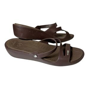 Crocs Patricia Wedge Strappy Slip On Sandals Shoes Brown Women’s Size 10